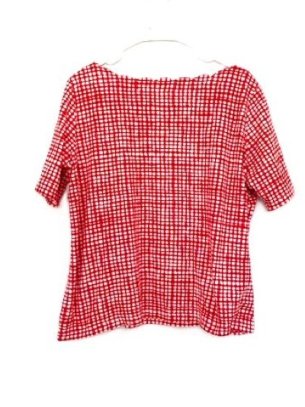 Kim Rogers Red and White Checkered Short Sleeve Shirt with Scalloped Neckline - Picture 2 of 4